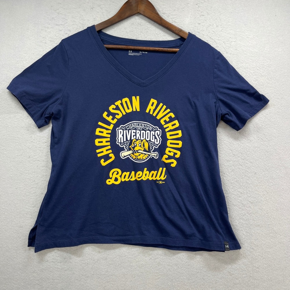 Charleston RiverDogs Under Armour T-Shirt Womens XL Navy Baseball V-Neck Loose